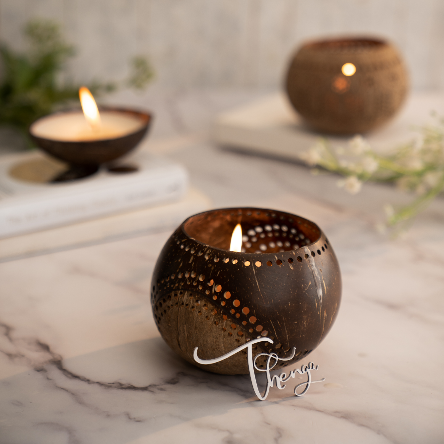 Jumbo Hand Carved Coconut Tealight Candle Holder