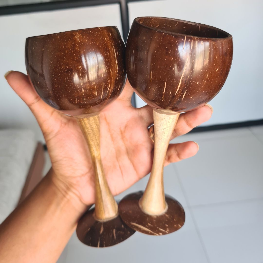Thenga Coconut Shell/Wooden Wine Glass ( Set of 2 )