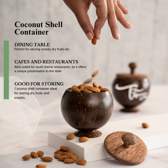Thenga Coconut Shell Storage Container with lid & Spoon for Storing Ki
