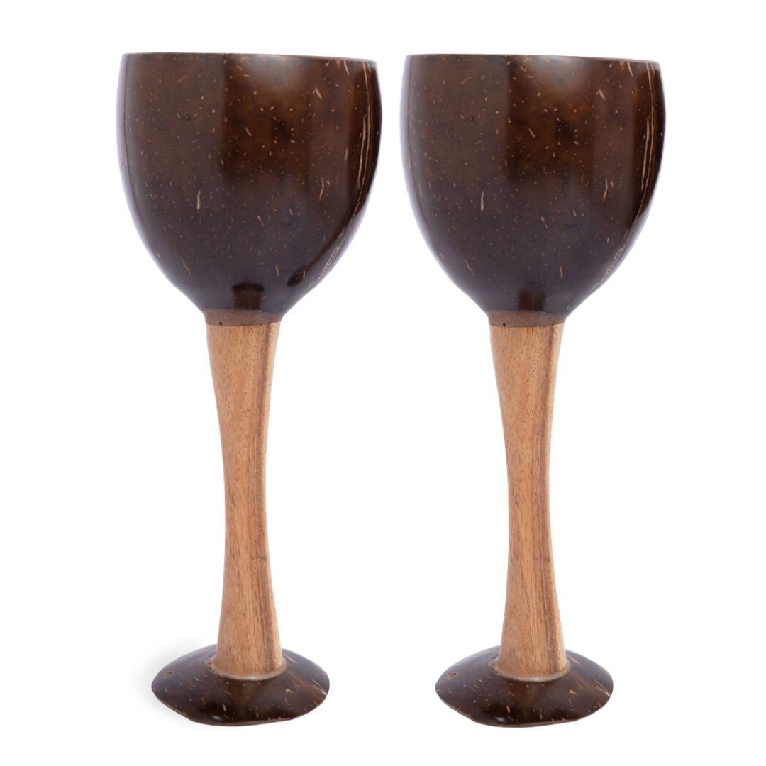 Thenga Coconut Shell & Wooden Wine Glasses | Red Wine Glasses (Set of 2)