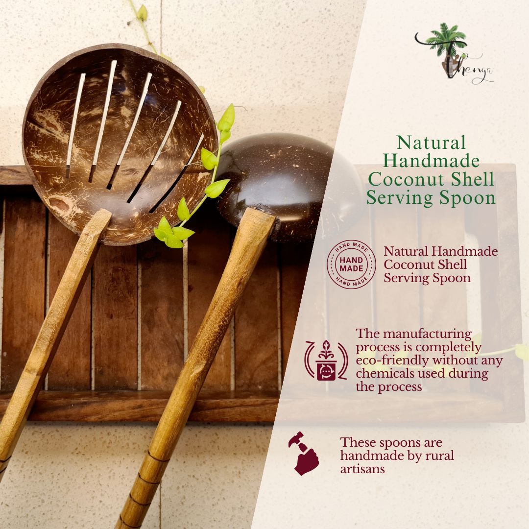 Thenga Coconut Shell Spoon Sets | Frying Spoon & Non Stick Wooden Ladl