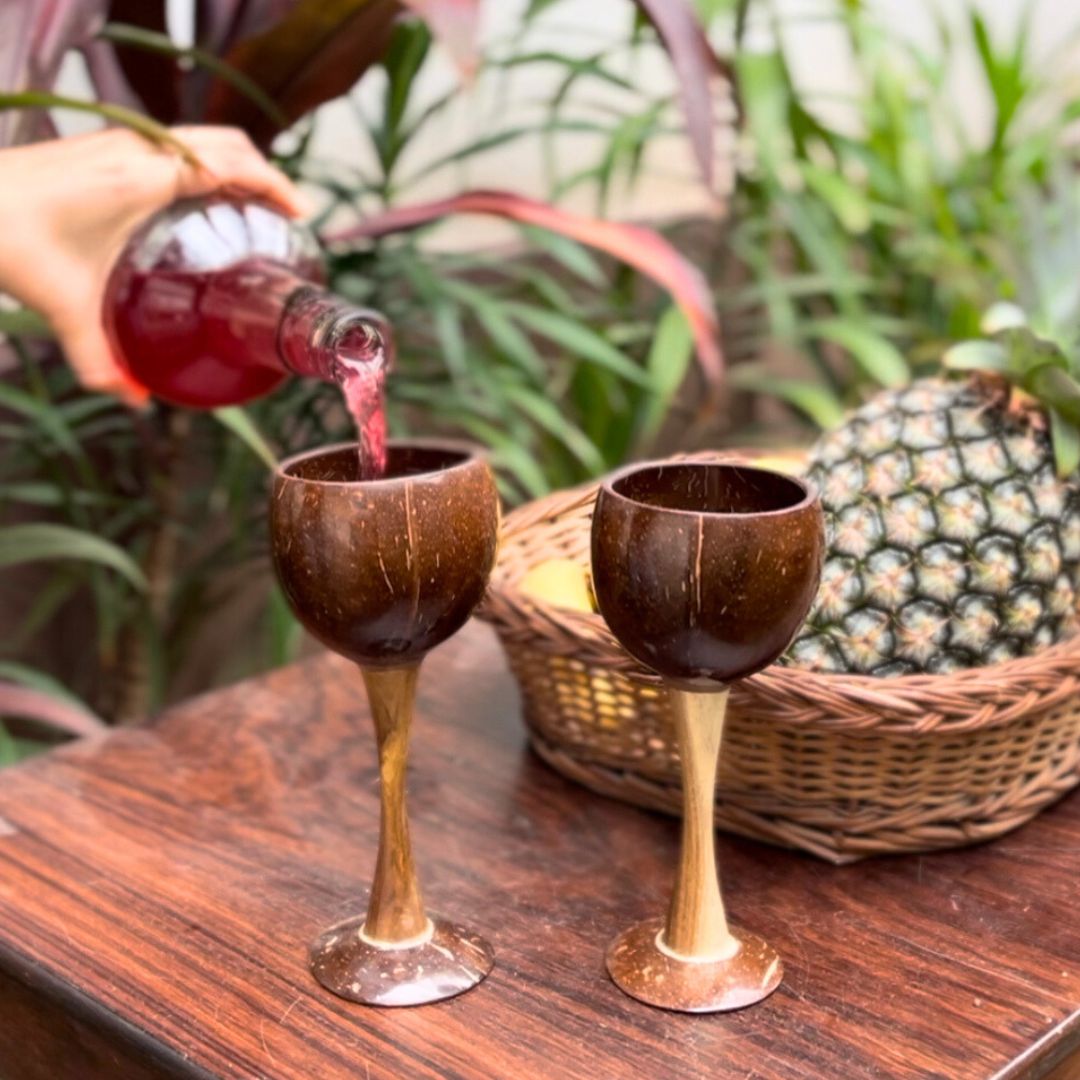 Thenga Coconut Shell & Wooden Wine Glasses | Red Wine Glasses (Set of 2)