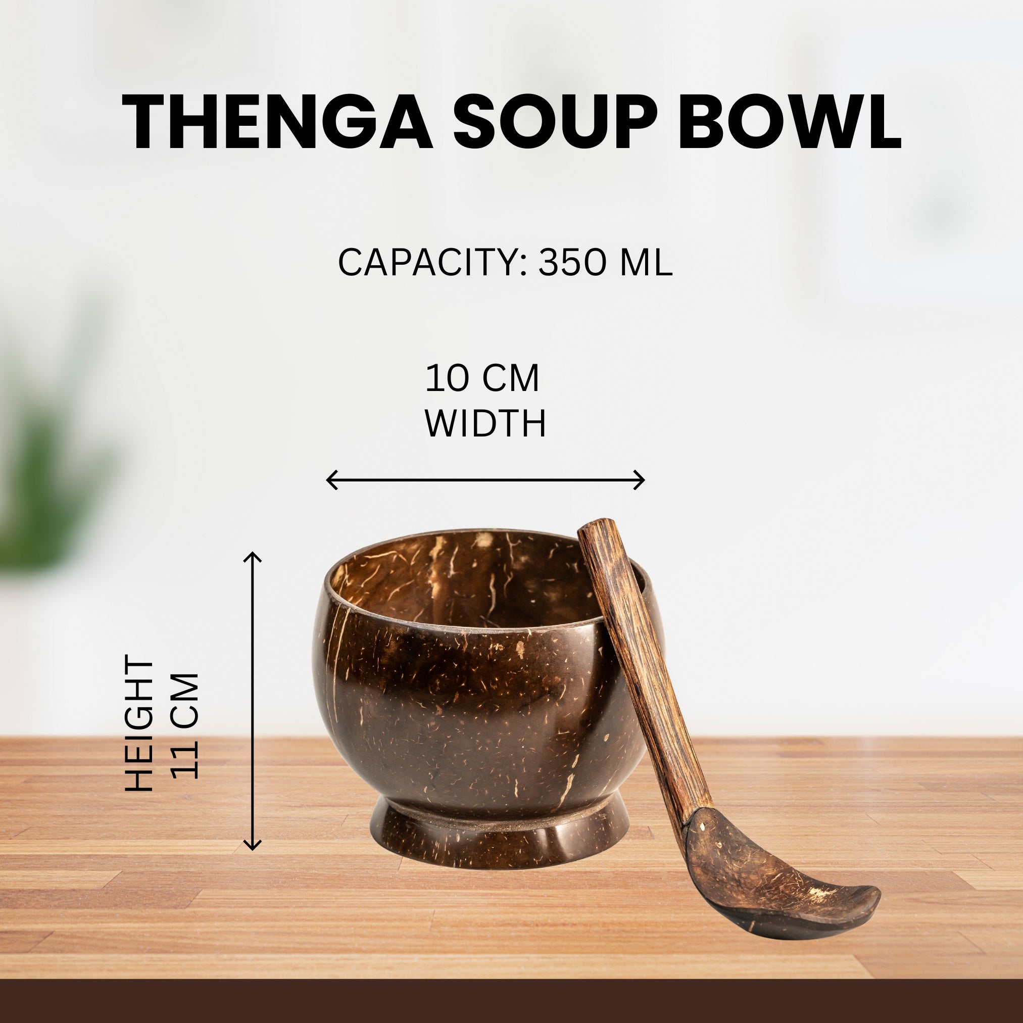 Thenga Coconut Shell Artisan Soup Bowl & Soup Spoon - 350 ML (Set of 1)