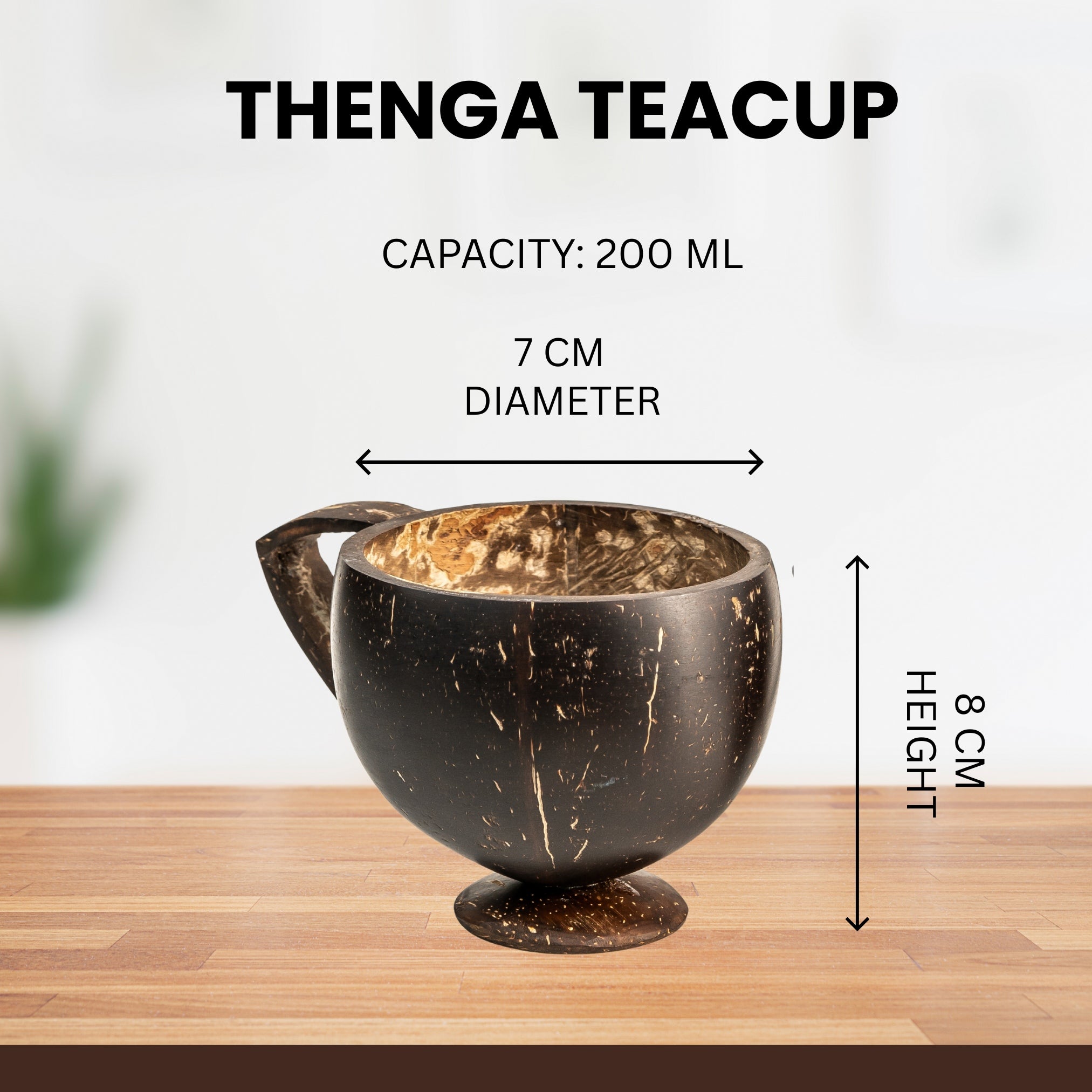 Thenga Coconut Shell Teacup | For Juice and Hot Drink Glass Cups, Brown - 200 ML (Set of 2)