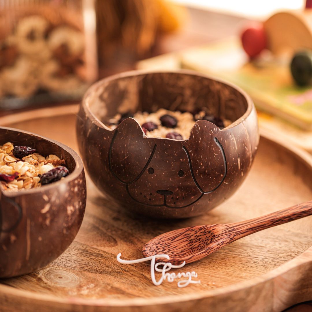 Thenga Coconut Shell Animal Bowl with Spoon - Dog ( Set of 1 )