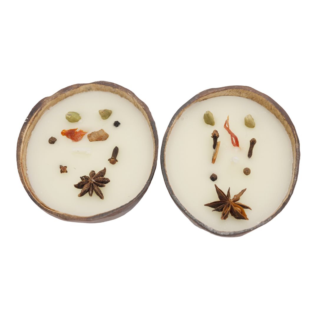 Thenga Coconut Shell Diwali Spice Candle/Diya (Set of 2)