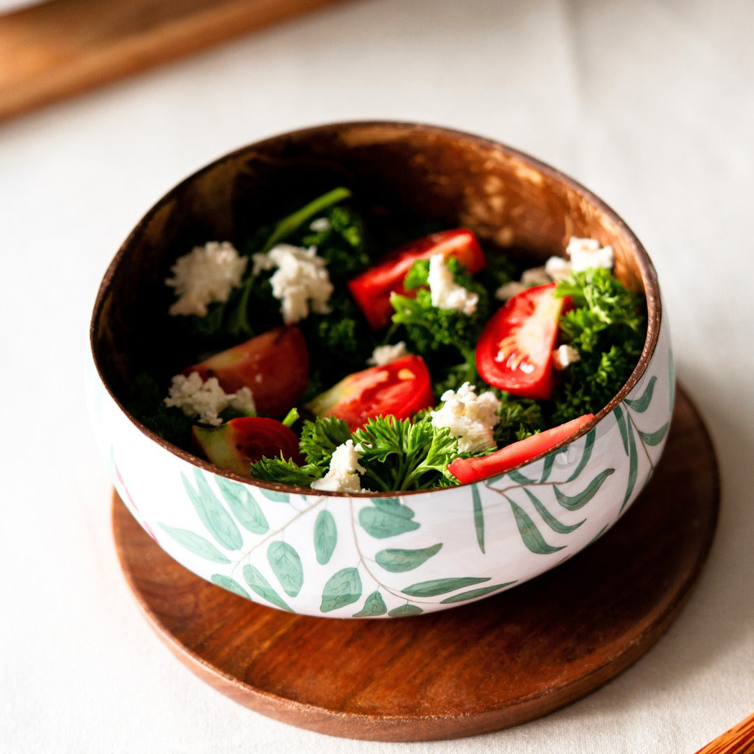 Thenga Coconut Shell Enamel Bowl for Serving Smoothie, Salad, Snack & Decorative Bowl - 500 ML (Set of 1)