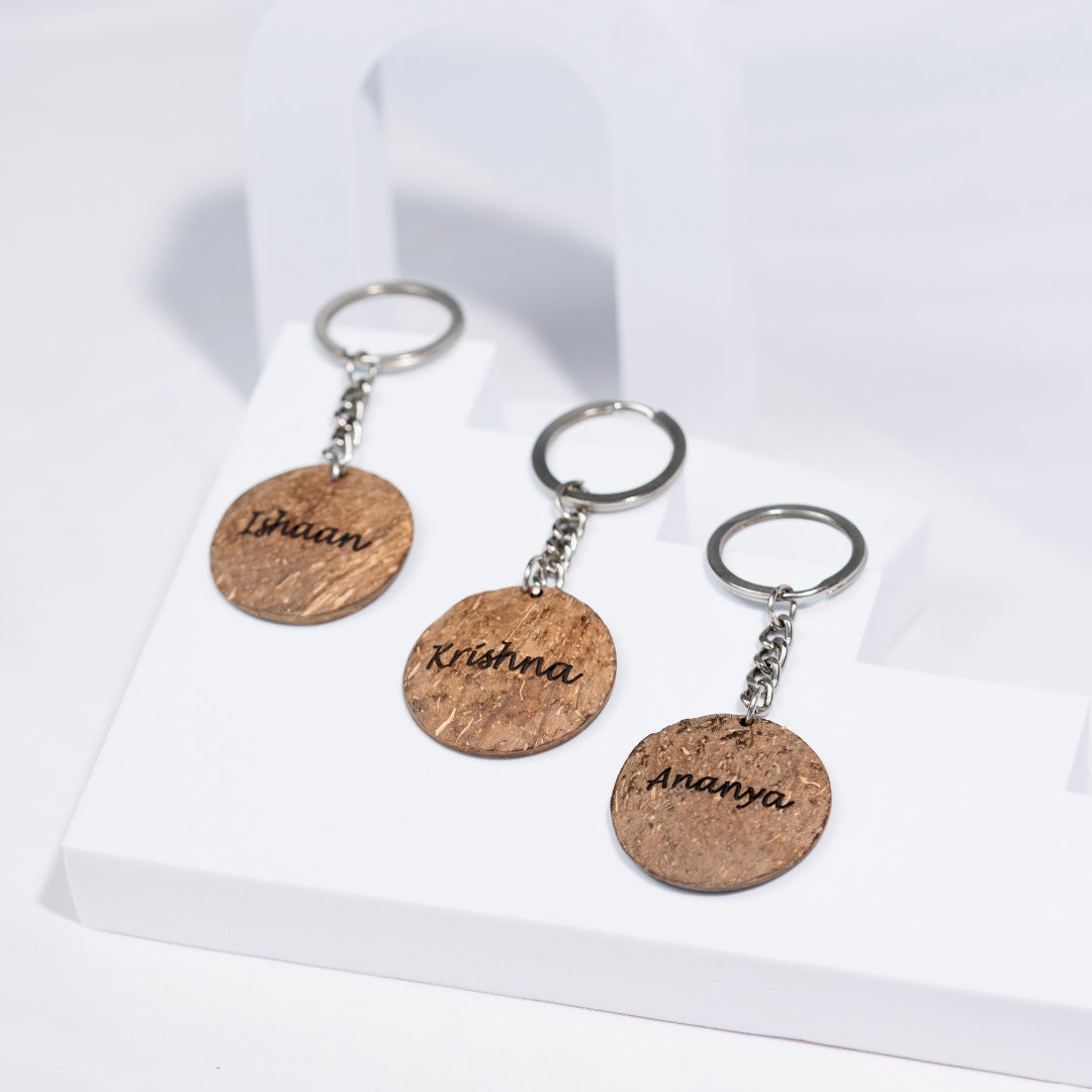 Thenga Coconut Shell Customizable Keychains | Eco-Friendly Handmade Keychain - (Set of 3)