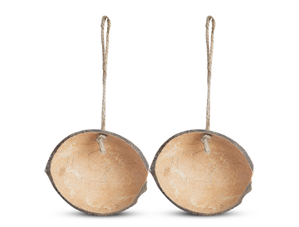 Oval Coconut Shell Bird Feeders – Half Shell with Jute Rop