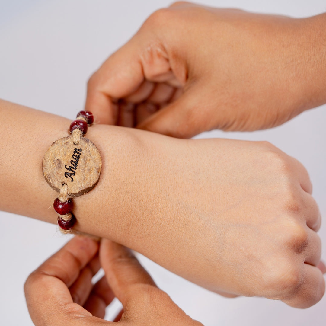 Thenga Coconut Shell Customizable Rakhi Sets | Handmade Eco-Friendly Rakhis for Brothers – Set of 2