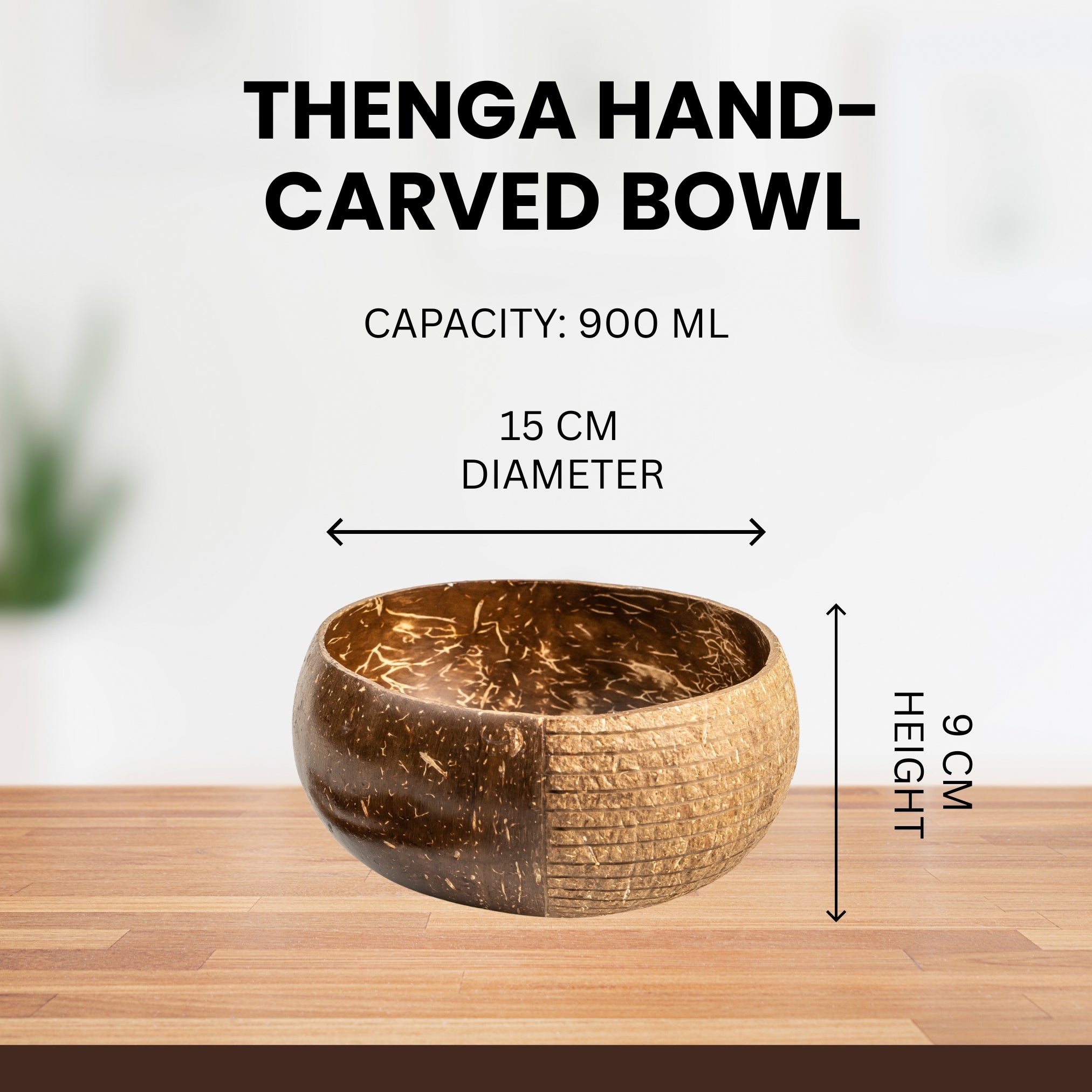 Thenga Hand Carved Jumbo Coconut Bowl For Serving - 900 ml