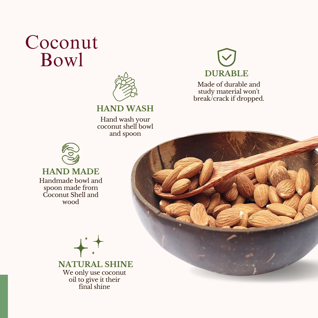 Thenga Artisan Coconut Bowl with Spoon | For Smoothie, Cereals, Salads - 500 ML (Set of 1)