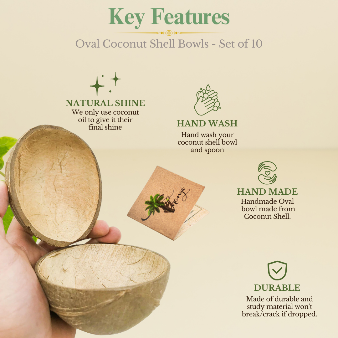 Thenga Oval Coconut Shell Bowls | Perfect for Serving Desserts, Snacks 