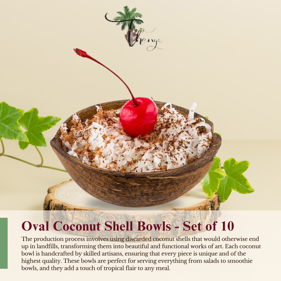 Thenga Oval Coconut Shell Bowls | Candle Making Shells - 150 ML (Set of 20) ML (Set of 20)