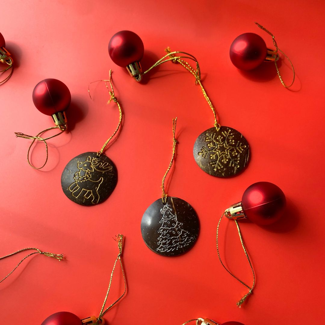 Thenga Coconut Shell Christmas Hanging Decorations Set of 6
