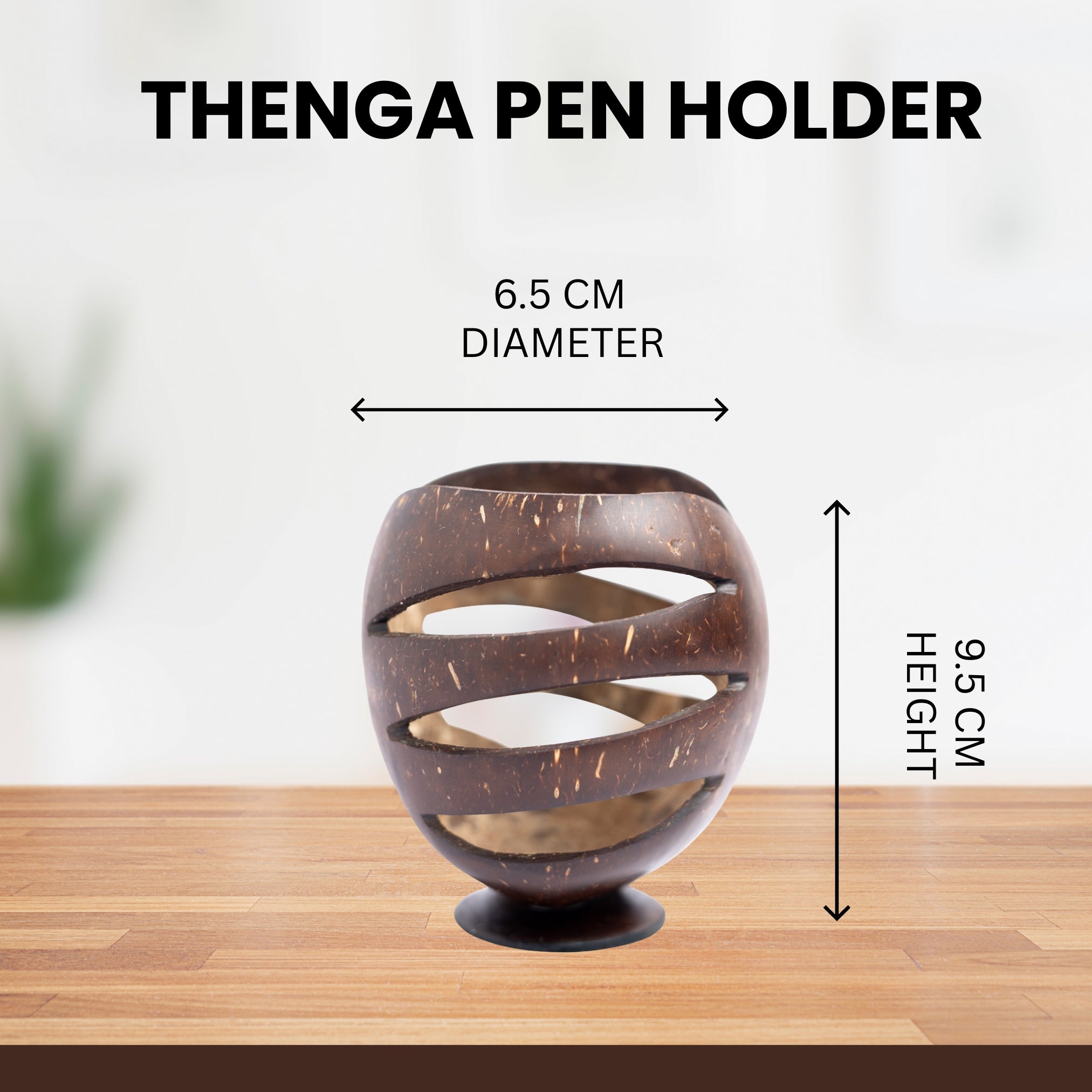 Thenga Coconut Shell Pen Holder/Stand | Wooden Pen Holders (Set of 1)