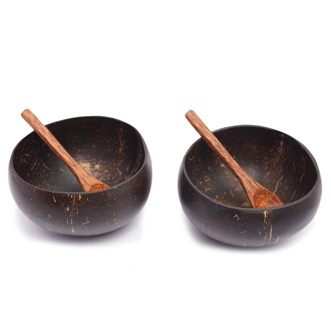 Thenga Coconut Shell Bowls - Salad Bowls, Smoothie Bowl & Serving Bowl - 900 ML (Set of 2)
