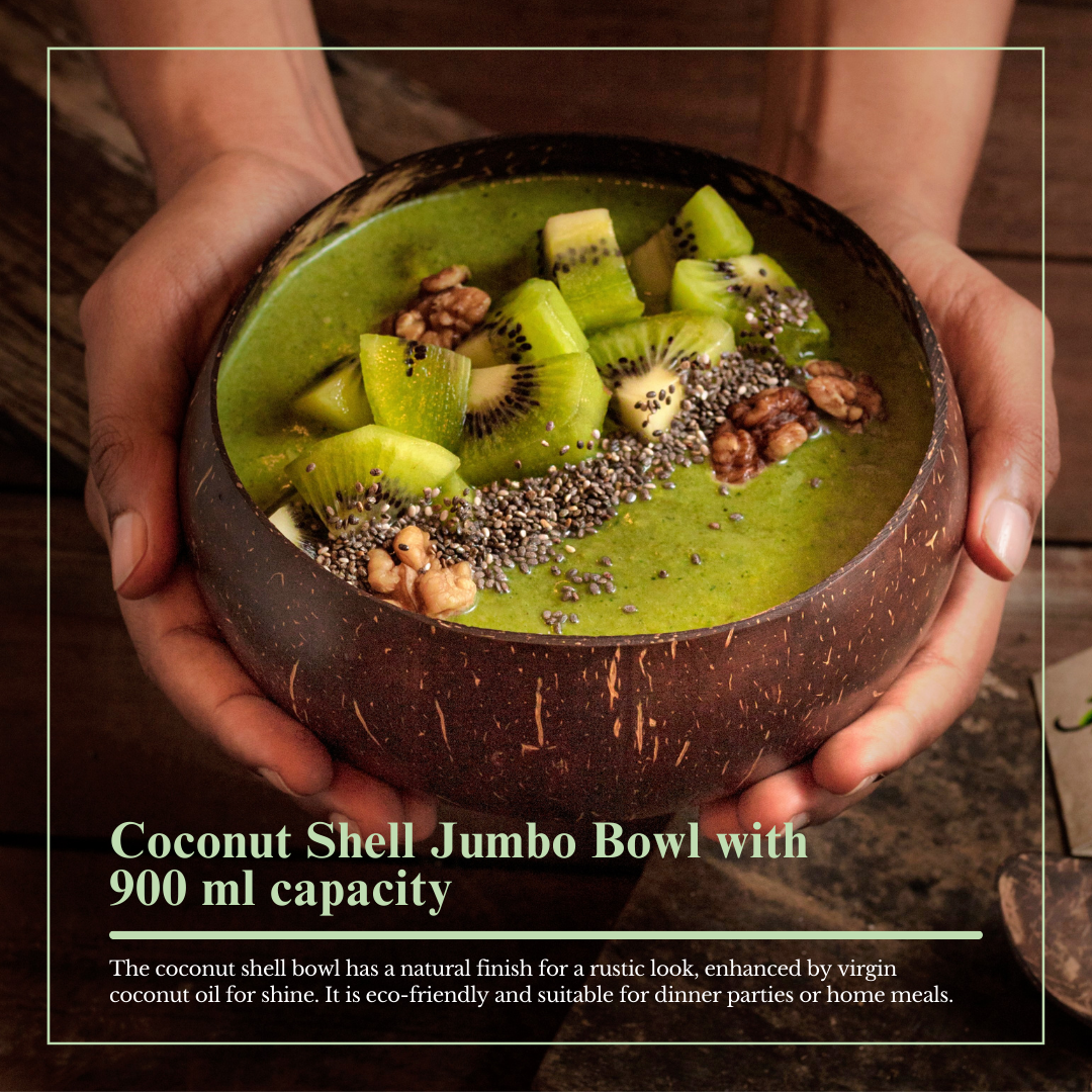 Thenga Coconut Shell Bowls - Salad Bowls, Smoothie Bowl & Serving Bowl - 900 ML (Set of 2)