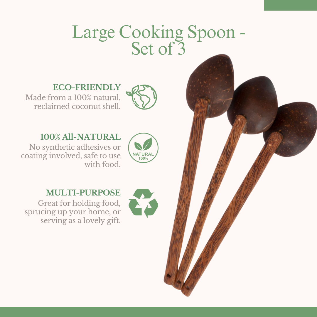 Thenga Coconut Shell Large Cooking Spoon (Set of 3)