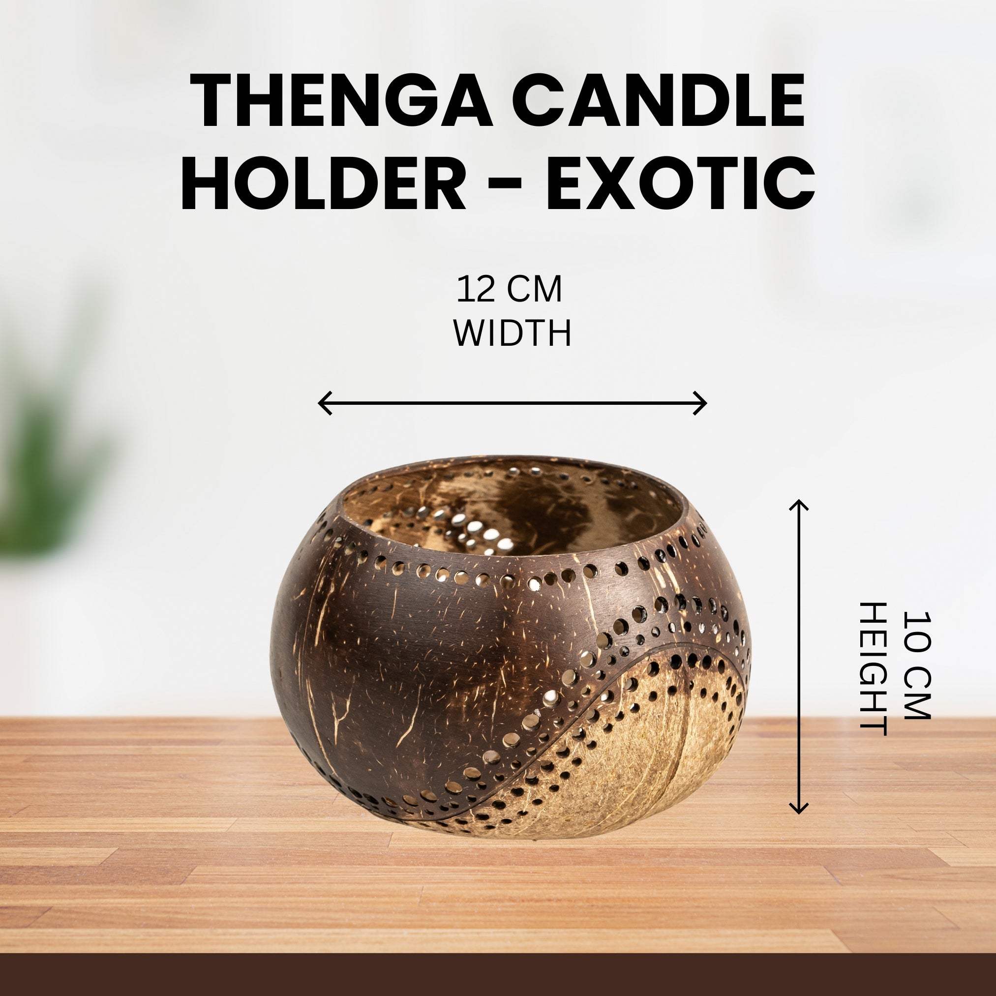 Thenga Hand Carved Coconut Shell Candle Holder | Lantern Tealight - Exotic (Set of 1)