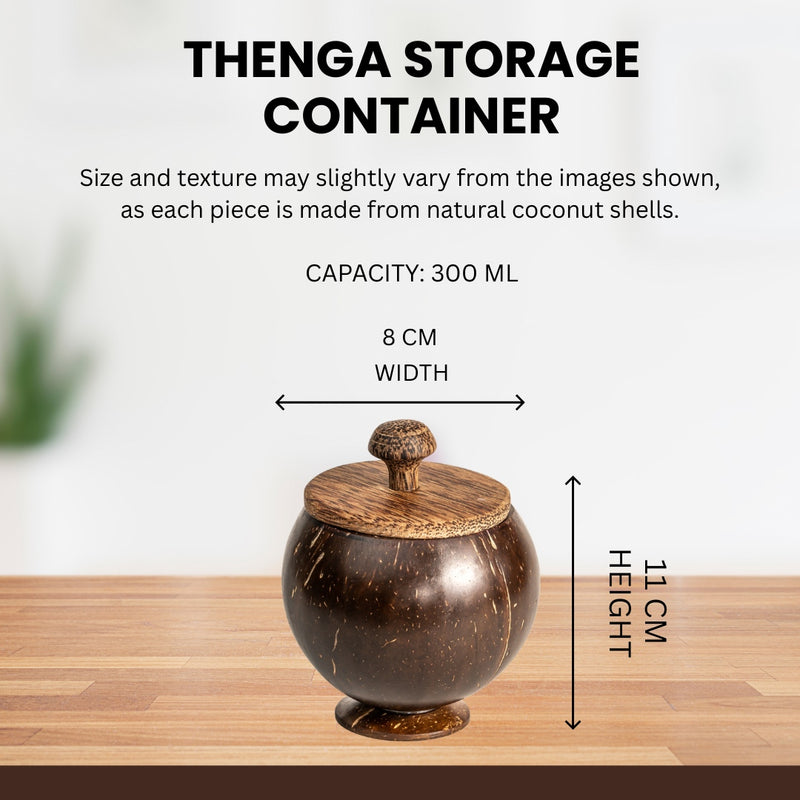 Thenga Coconut Shell Storage Container with lid & Spoon for Storing Ki
