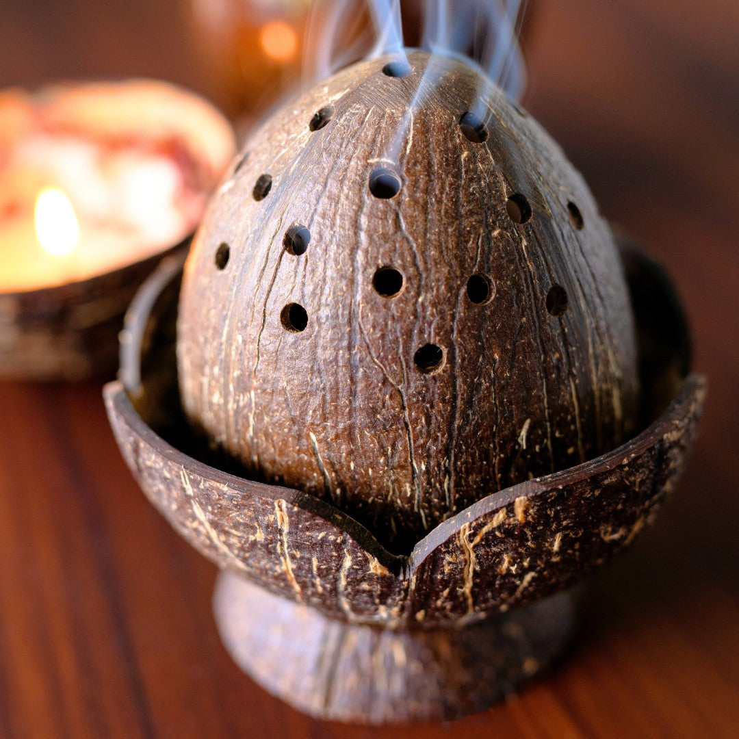 Thenga Coconut Shell Dhoop Stand | Wooden Incense Holder (Set of 1)