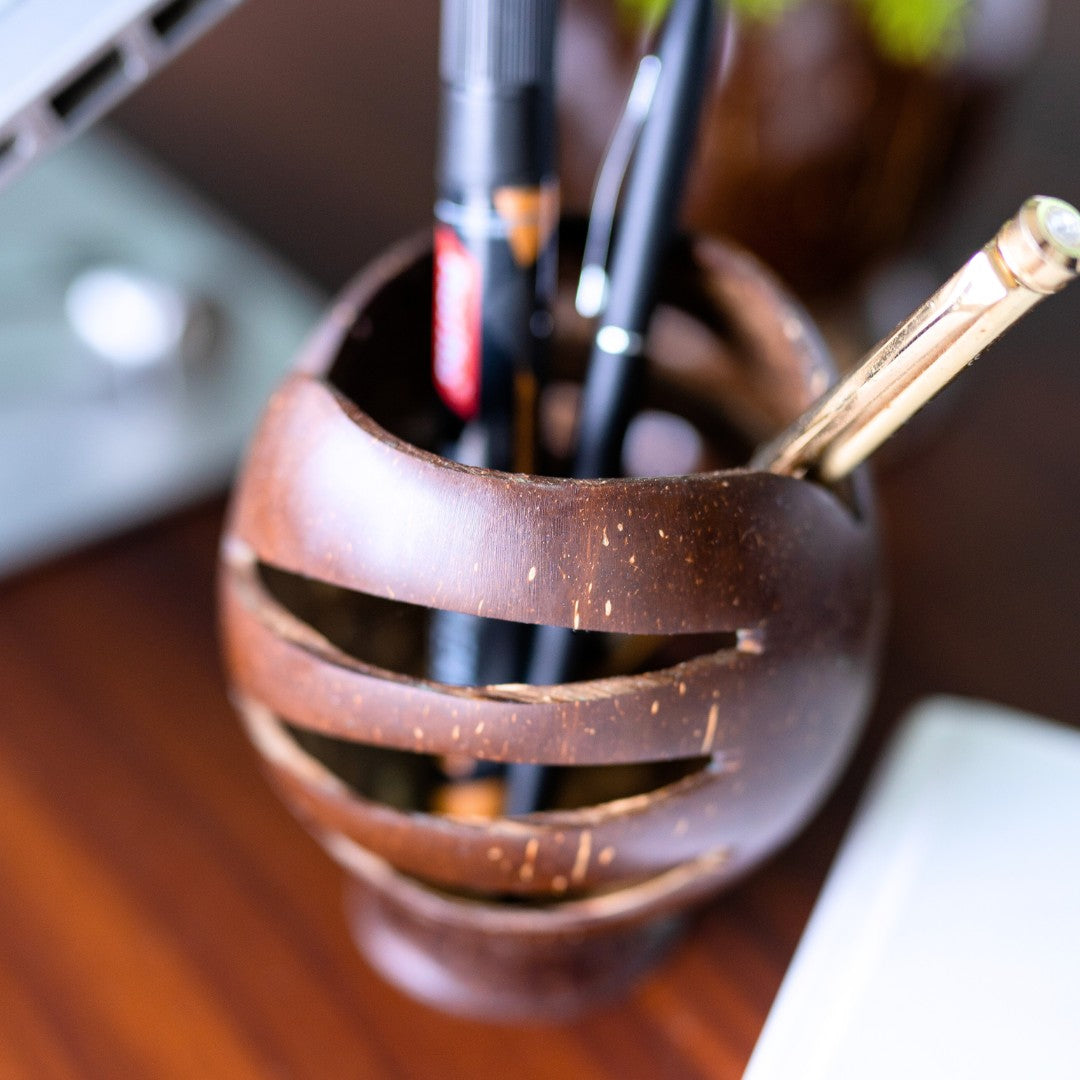 Thenga Coconut Shell Pen Holder/Stand | Wooden Pen Holders 