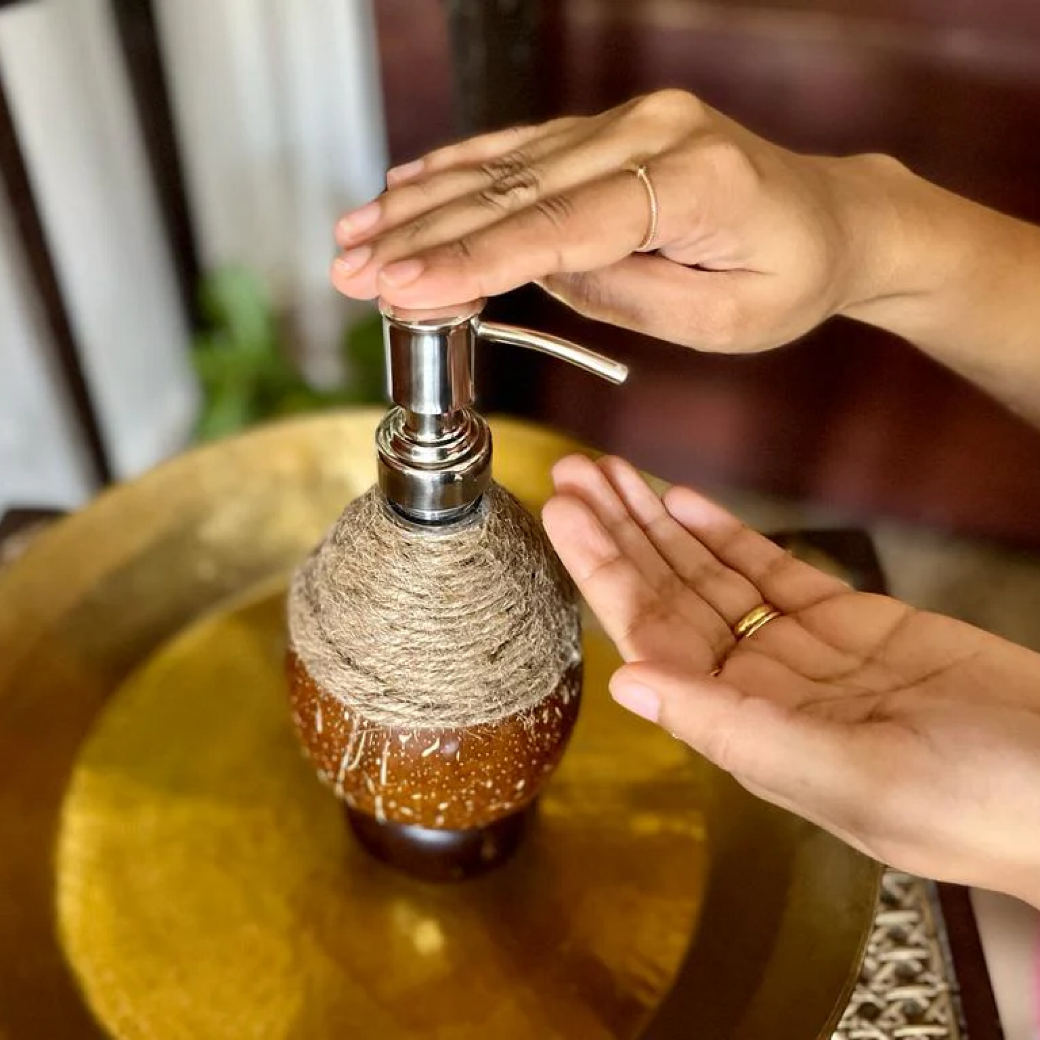 Thenga Coconut Shell Coir Pumb Soap Dispensers | For Bathroom, Wash Basin (Set of 1)