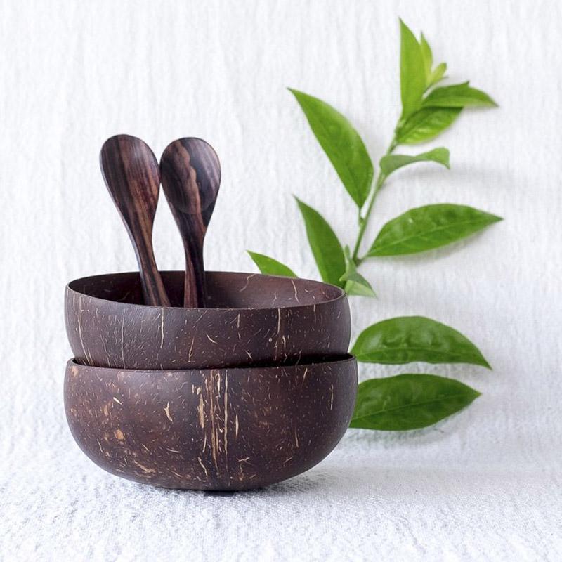 Thenga Coconut Shell Bowls - Salad Bowls, Smoothie Bowl & Serving Bowl - 900 ML (Set of 2)