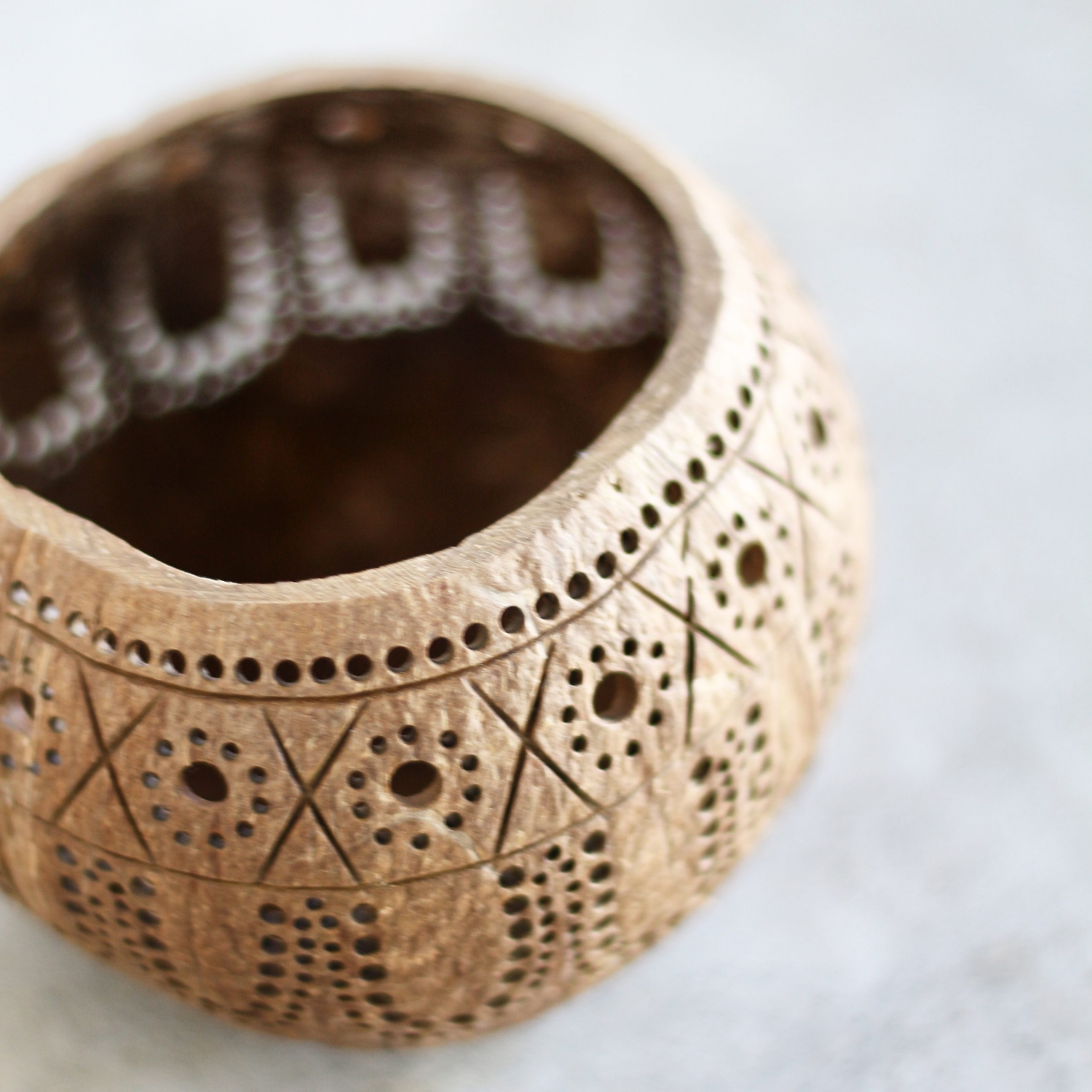 Carved Eco-Friendly Coconut Candle Holder