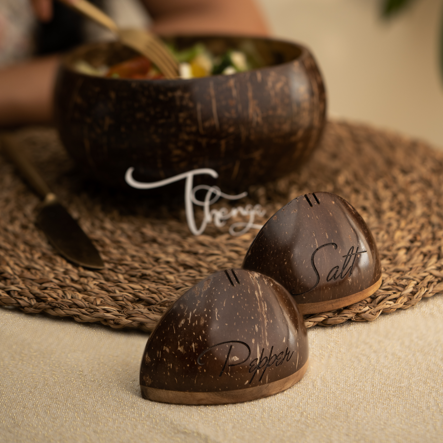 Thenga coconut salt and pepper shakers 