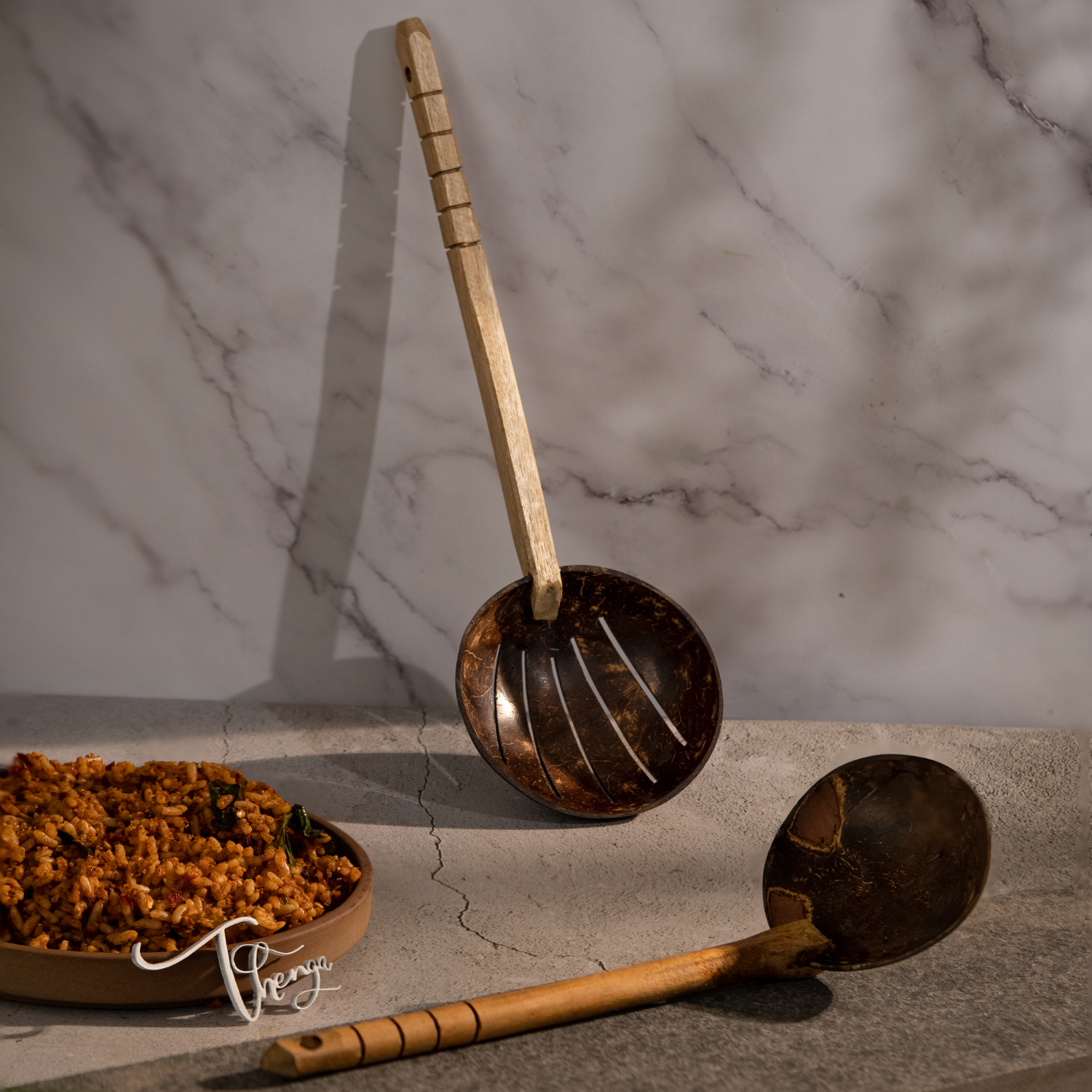 Thenga Coconut Shell Cooking/Frying Spoon Set