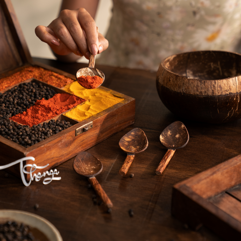 Thenga Coconut Shell Masala Spoons for Spices, Tea, Coffee, Desserts